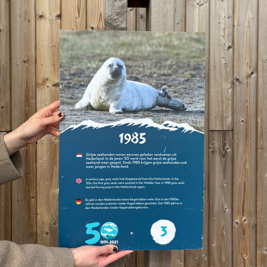 35. Timeline panel from the visitor centre, marking the year 1985
