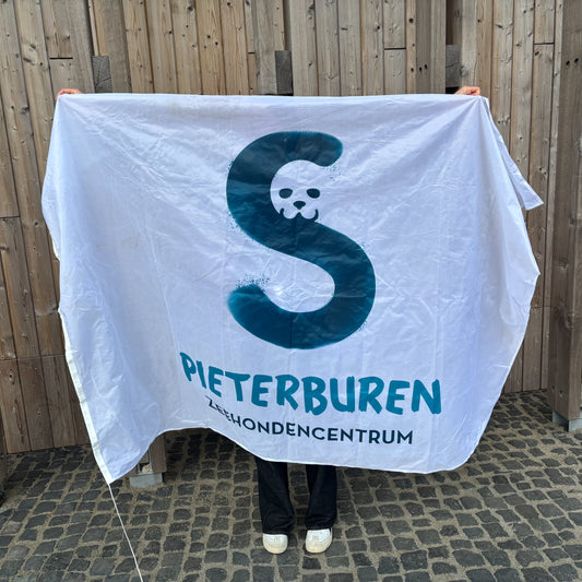 84. White Flag with Logo of the Seal Centre Pieterburen (bigger size and intact)