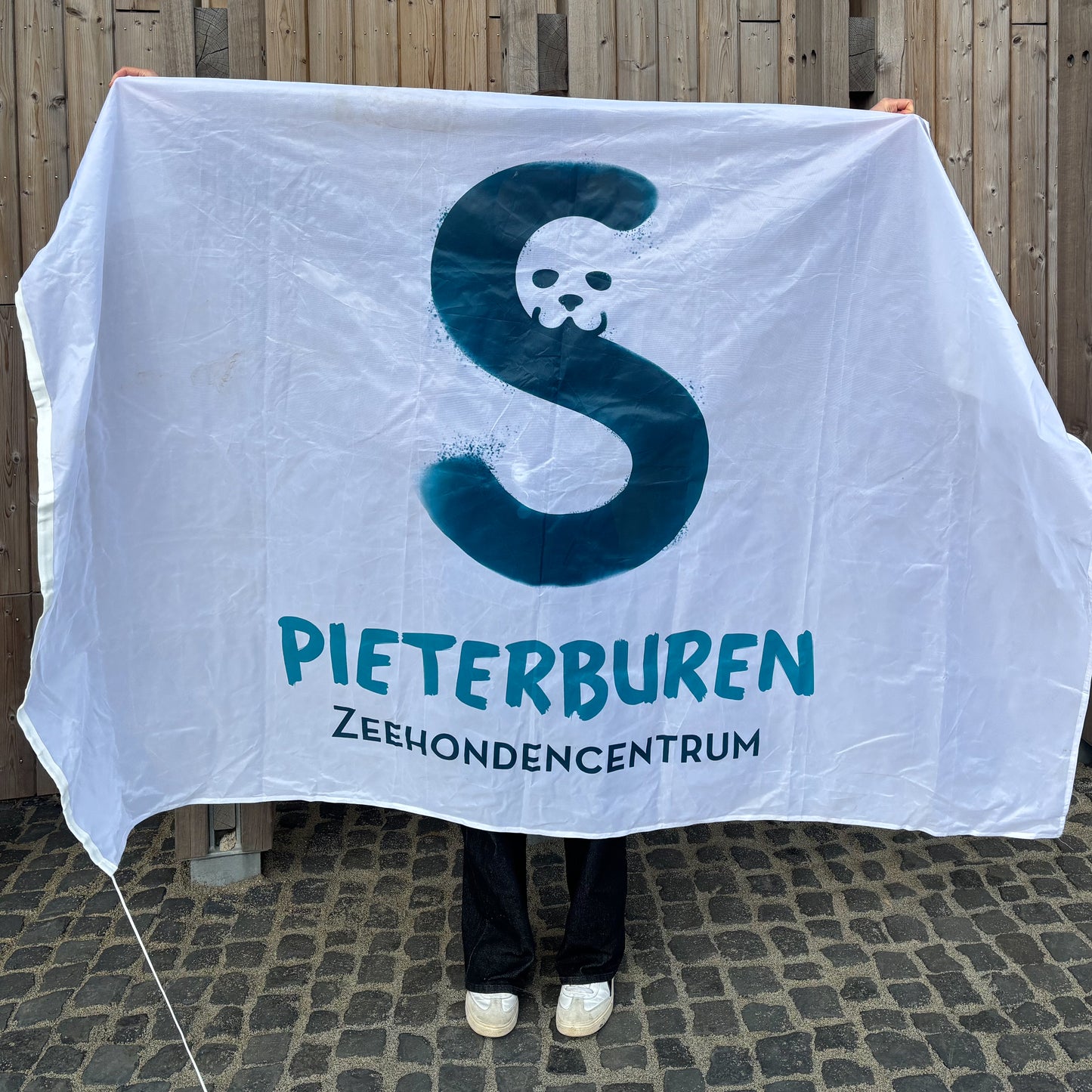 84. White Flag with Logo of the Seal Centre Pieterburen (bigger size and intact)