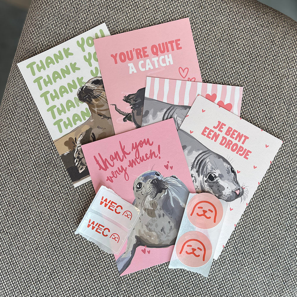 Bundel: 5 wenskaarten + 4 stickers