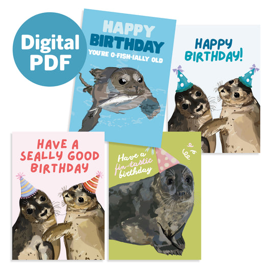 Digitale PDF: Set van 4 Verjaardagskaartjes