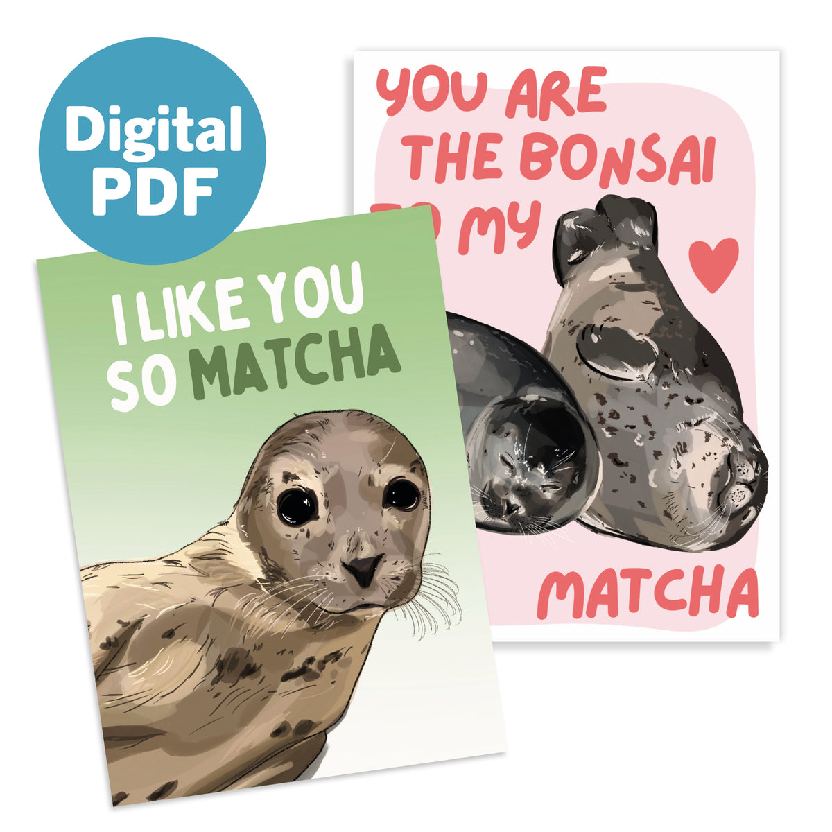 Digitale PDF: set van 2 Matcha & Bonsai kaartjes