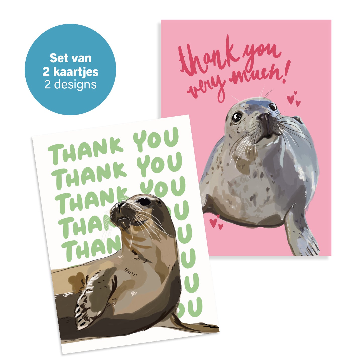 Set van 2 zeehonden bedankkaarten