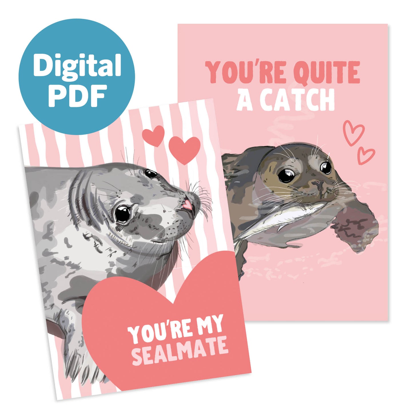 Digitale pdf: set van 2 Valentijnsdagkaartjes